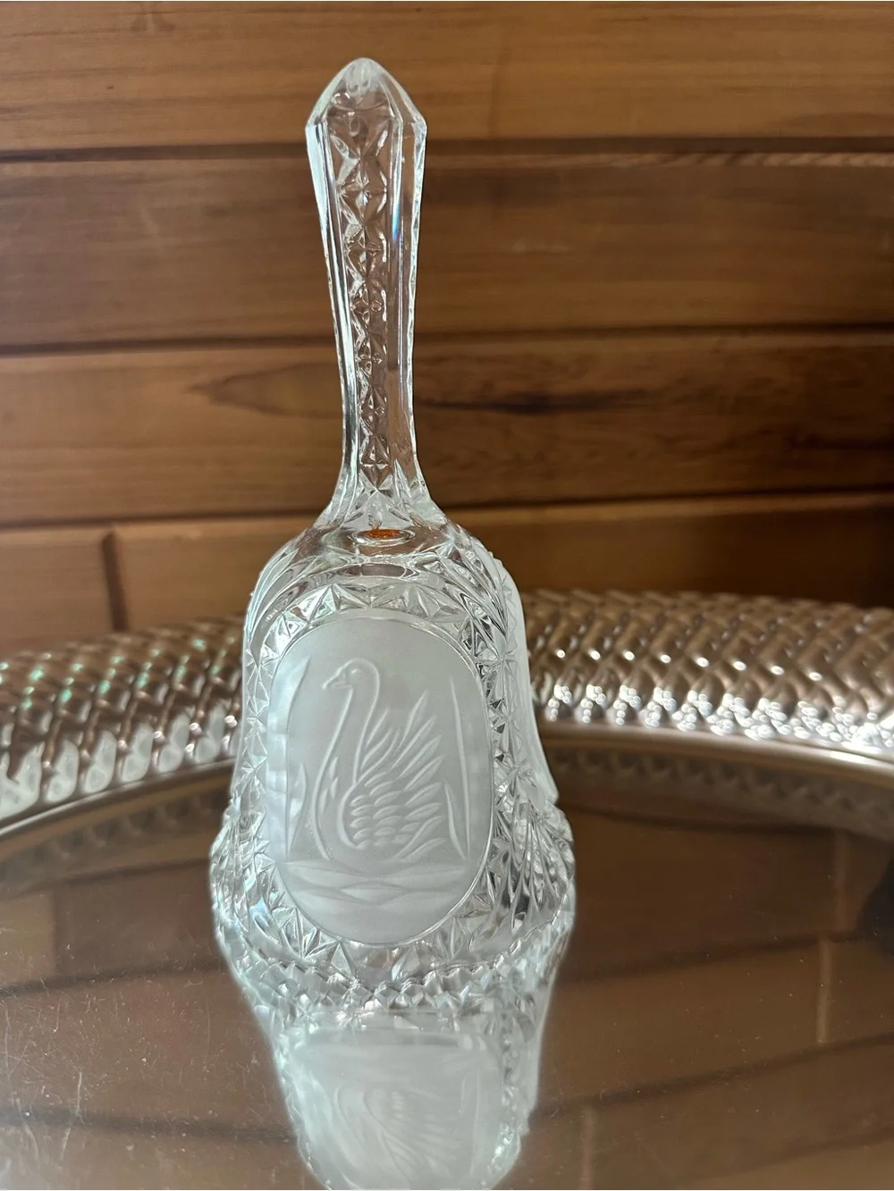 Vintage crystal with swan motif table bell